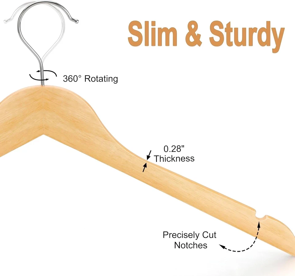 TOPIA HANGER Perchas de Madera Paquete de 30, 0,28 pulgadas Perchas Delgadas y Duraderas Sp Foto 3 de 4
