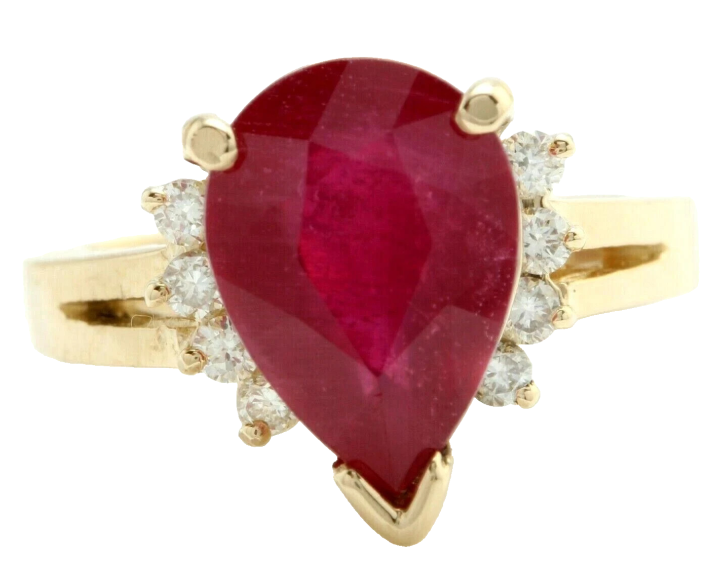 14K Yellow Gold 7.00 Carats Natural Red Ruby and Lab Grown Daimond Women Ring