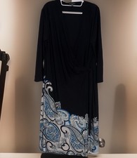 The Limited Collection Women's XL Faux Wrap Dress Midi Black Stretch V Neck