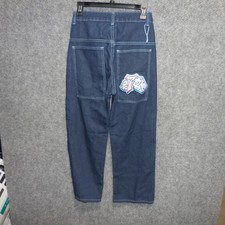 JNCO Jeans Lucky 7 Dice Wide Leg Denim Pants Dark Wash Embroidered Blue Small