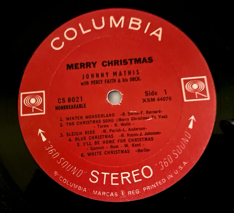 Johnny Mathis: Merry Christmas (1966 Vinyl LP #CS-8021) Good + Condition - Image 4 of 4