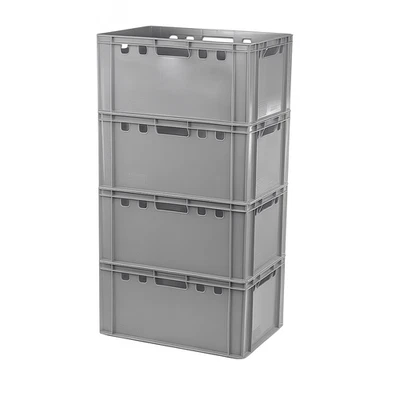 LOGIPLAST 4 Stück Eurokasten E3 Metzgerkiste Stapelkasten Eurokiste in Grau