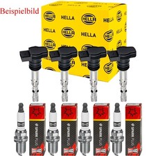 4x HELLA Zündspule + CHAMPION Zündkerze für Seat Alhambra 710 1.4 TSi