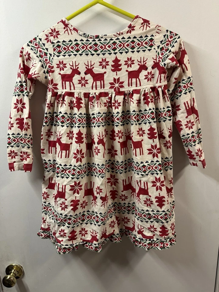 Hanna Andersson Reindeer Print Flannel Night Gown Or Dress Girl Size 110 5 Snow - Image 3 of 4