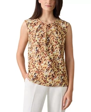 Kasper Women's Top Petite PM Printed Pleated Sandalwood