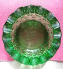 VINTAGE FENTON SMALL 3 1/2" GREEN HOBNAIL -RUFFLED EDGE ASHTRAY