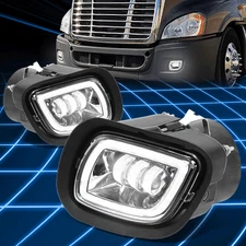 For 08-17 Freightliner Cascadia LED DRL Halo Chrome Housing Bumper Fog Lights