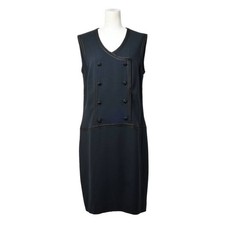 CHANEL 02C Sleeveless Dress Camellia Button Used CYHE-0