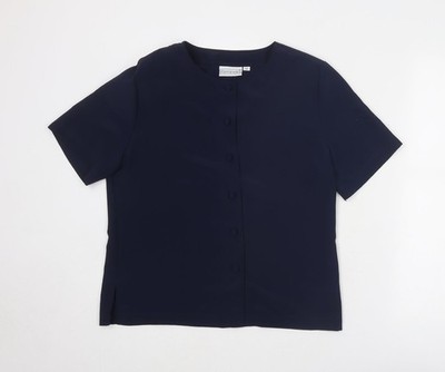 Feminella Damen Blau Polyester Basic Knopfleiste Größe 12 Rundhalsausschnitt
