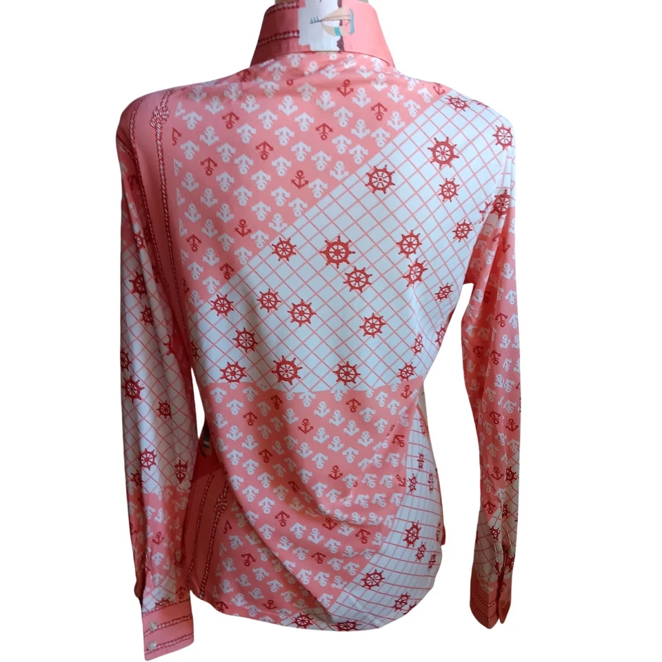 Blusa Top Discoteca Mujer 11 Vintage Años 70 JC Penney Camisa Náutica Acetato Rosa Foto 3 de 4