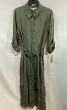 NWT Nanette Nanette Lepore Prairie Sage Tencel Tiered Midi Shirtdress Sz L