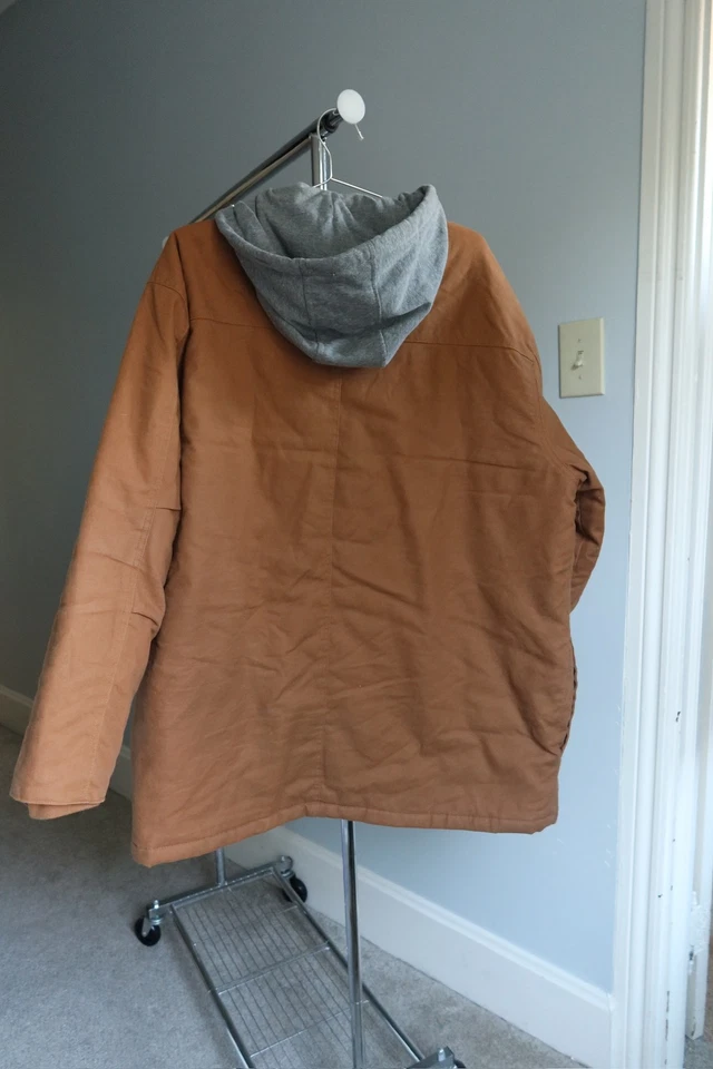 Wrangler Workwear Men's 2XL Brown Canvas Hooded Full Zip Jacket Coat - Image 3 of 4