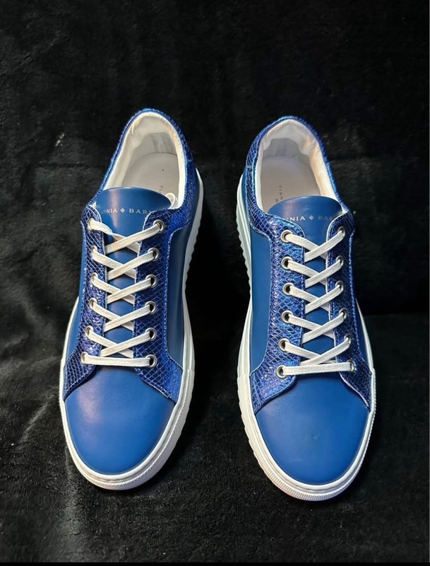 New Tiannia Barnes Men’s Billy Leather Low-Top Ebony Lapis Sneaker Shoes Size 9
