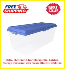 113 Quart Clear Storage Bin, Latched Storage Container, with Smoke Blue H