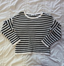 LOFT Black/White Striped Knit Pullover Sweater Crew Neck Long Sleeve Women's S