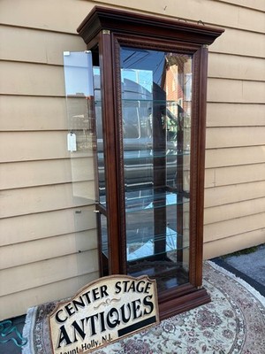 67786 Elegant Mahogany Curio Cabinet with Glass Shelves and Lighting