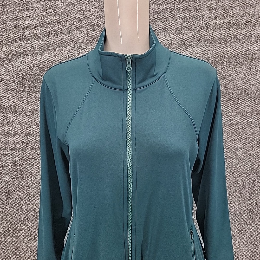 Isabella Active Wear Ladies Ruffle Back Peplum Zip Front Jacket Large Size Teal