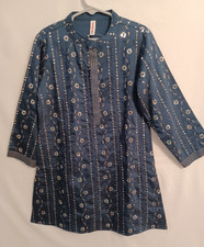 BABYHUG Boys S 4-5 Rayon Embroidered Sequin Kurta Top Shirt, Dark Blue, Lined