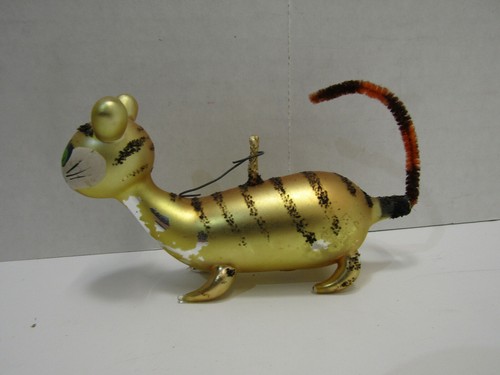 OLD VINTAGE GLASS CHRISTMAS HOLIDAY TREE ORNAMENT GOLD CAT ITALY DECO - Picture 3 of 4