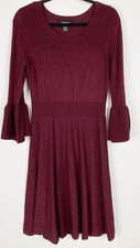 Liz Claiborne Career Bell Sleeve Pointelle Fit Flare Sweater Dress Womens L