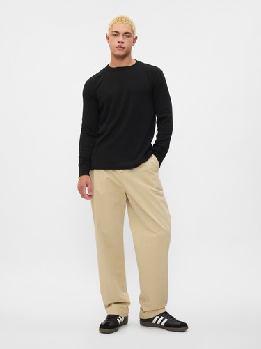 LARGE GAP Thermal Waffle Knit Crewneck T-Shirt Long Sleeve Shirt Black Men's - Picture 5 of 5