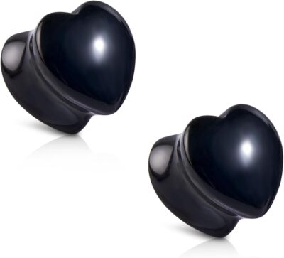 1Pair Heart Shaped Stone Ear Gauges Plugs Piercing Jewelry 2G-5/8''