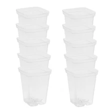 SUNPACK 2.5" Square Seedling Pot for Indoor Gardening, Clear (Pack of 10)