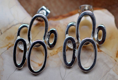 Abstrakte Multi Kreis Ohrringe 3D Handarbeit 925 Sterling Silber Pfosten 
