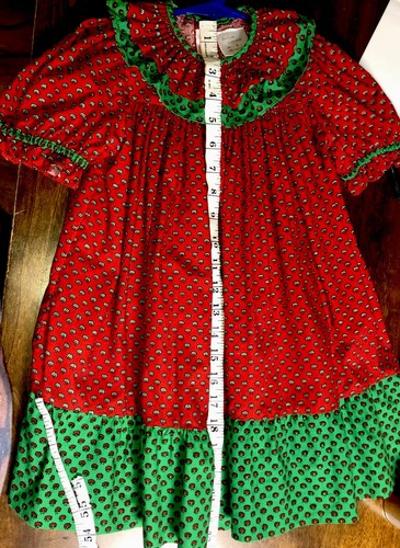 Strasburg Lace Heirloom Collection Red Green dress Flower Christmas Prairie Puff - Picture 2 of 11