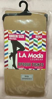LA Moda Legwear Opaque Tights With Spandex Panel Queen Size Beige 1 Pair New