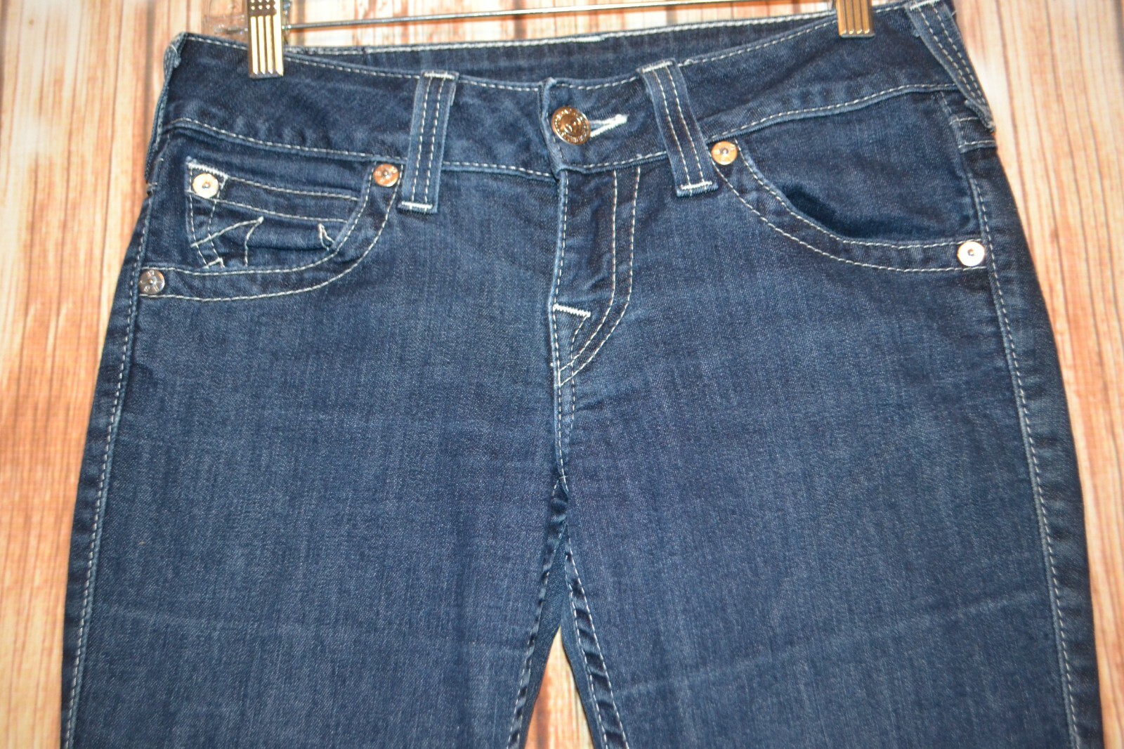 True Religion Women's Straight Pocket Flaps Dark Blue Denim Jeans Sz 28x33 thumbnail 5