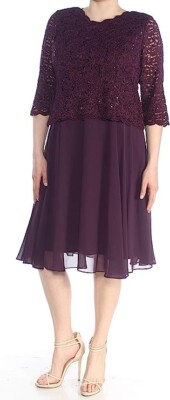Alex Evenings Women's Tea Length Sequin Mock Dress, Deep Plum, 12 | eBay