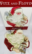 Fitz & Floyd Gregorian Santa Canape Plate Decoration Red Cape with Lantern 10”