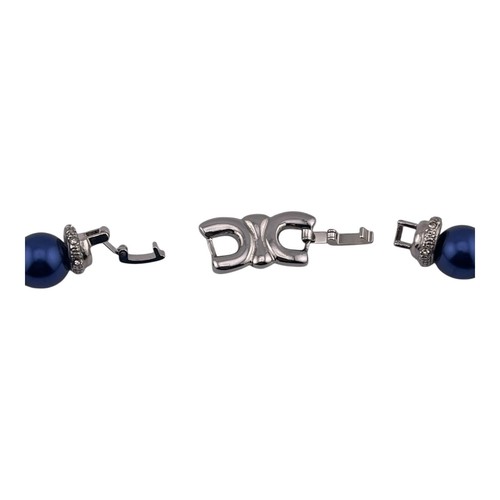Royal Blue Faux Pearl Statement Necklace Earrings Set LRG Crystal Flower Pendant - Picture 9 of 11