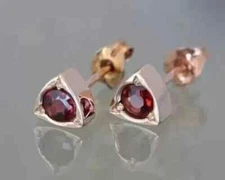 3Ct Round Cut Lab-Created Red Garnet Stud Women's Earrings 14K Rose Gold Finish