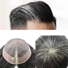 Mens Toupee Human Hair Replacement System Durable Fine Mono Lace Poly Hairpiece