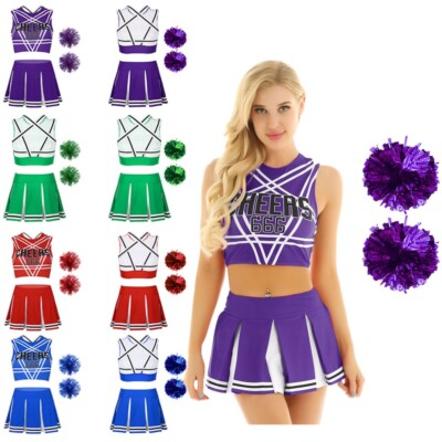 Damen Cheer Up Outfits Slim Fit Weste Und Miniröcke Set Blumenkugeln Leistung