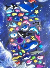 Puffy Ocean Creatures Sharks Whales Fish Beach Sticker Sheet Junk Journal Girly