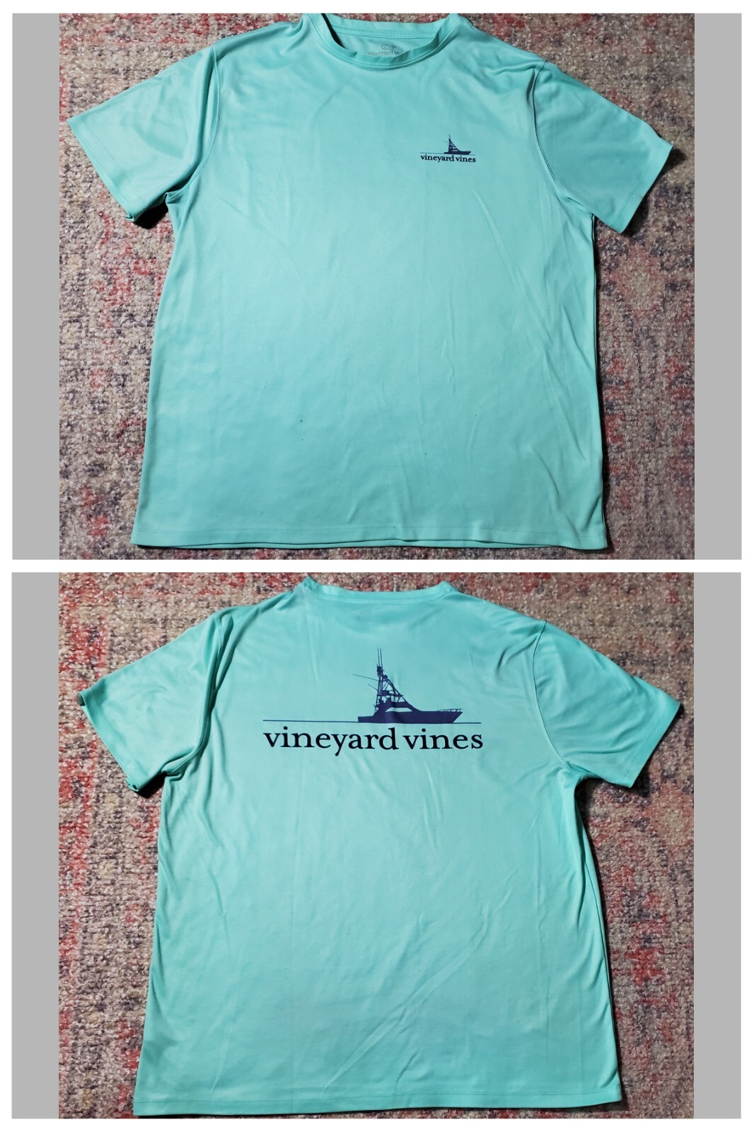 Vineyard Vines Men's Light Green Fishing Boat Logo T ShirtSize LUsed
