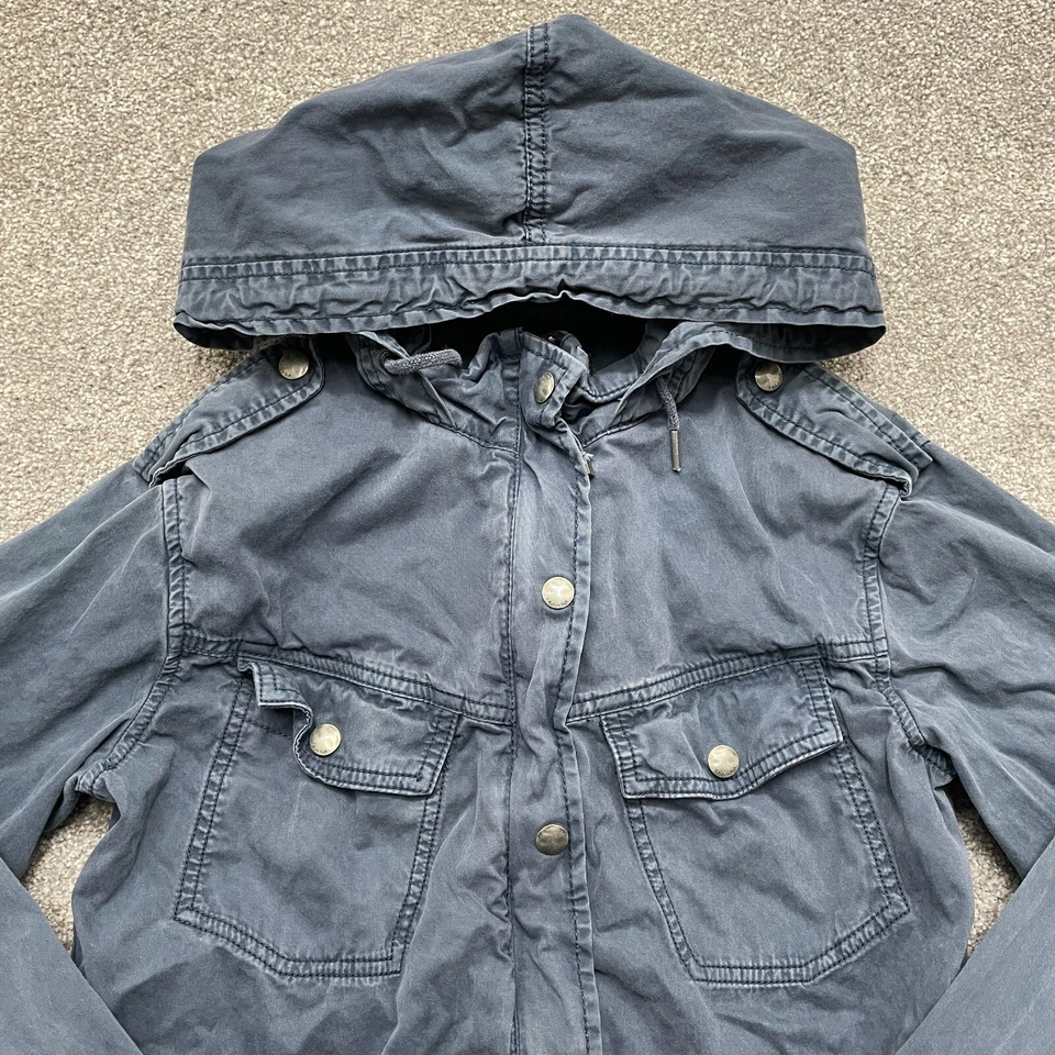 Talula Jacket Adult XS Extra Small Blue Cargo Army Military Denim Coat Zip Snap - Image 2 of 4