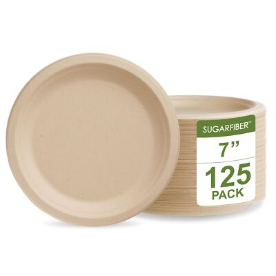 125 Countharvest Pack 7inch Round Disposable Compostable Paper Plates 7 Inch H