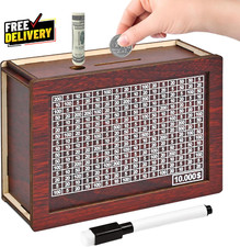 10000 Savings Challenge Box Wooden Money Saving Piggy Bank for Adults Kids R....