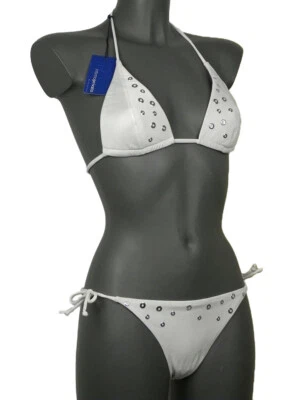 Maillot de Bain Femme Bikini 42 Blanc Deux Pièces Tanga Triangle Rembourré Sexy - Photo 1/2