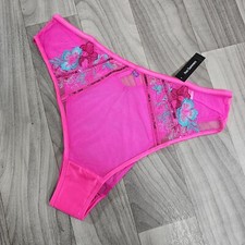NWT Ann Summers Shimmering Embroidered Pink High Waist Brazilian Panty Size 8