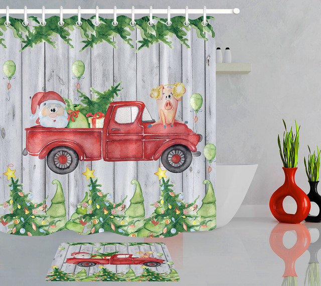 green geometric shower curtain