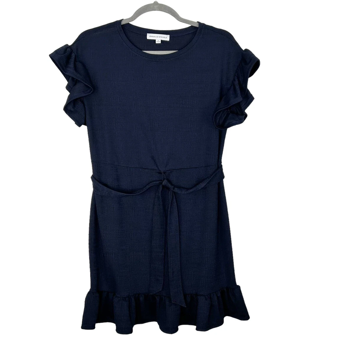 NEW Emma Michele Navy Ruffle Dress Womens Size 1X Short Sleeves