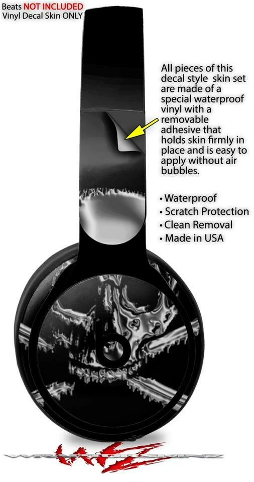 Skin for Beats Solo Pro Chrome Skull on Black BEATS NOT INCLUDED