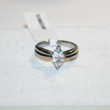 Marquise Austrian Zircon Engagement Promise Ring 14k White Gold Over Base