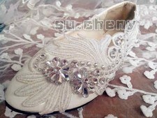 su.cheny Flat / 4 / 7.5 cm heel white ivory rhinestone lace Wedding Bridal shoes