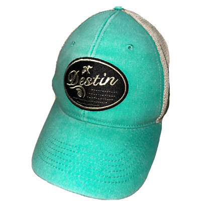 Destin Florida FL Cap adjustable Hat Teal Green Blue Mesh Back Beach Travel